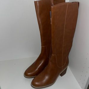 Cognac Brown Tall Zipper Wide Calf Boots